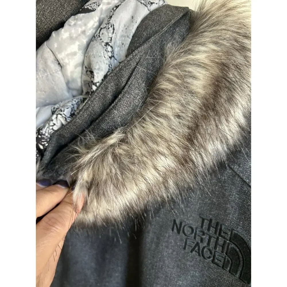 The North Face HyVent Goose Down Parka Mens XL Gray Hooded Fur Trim Coat